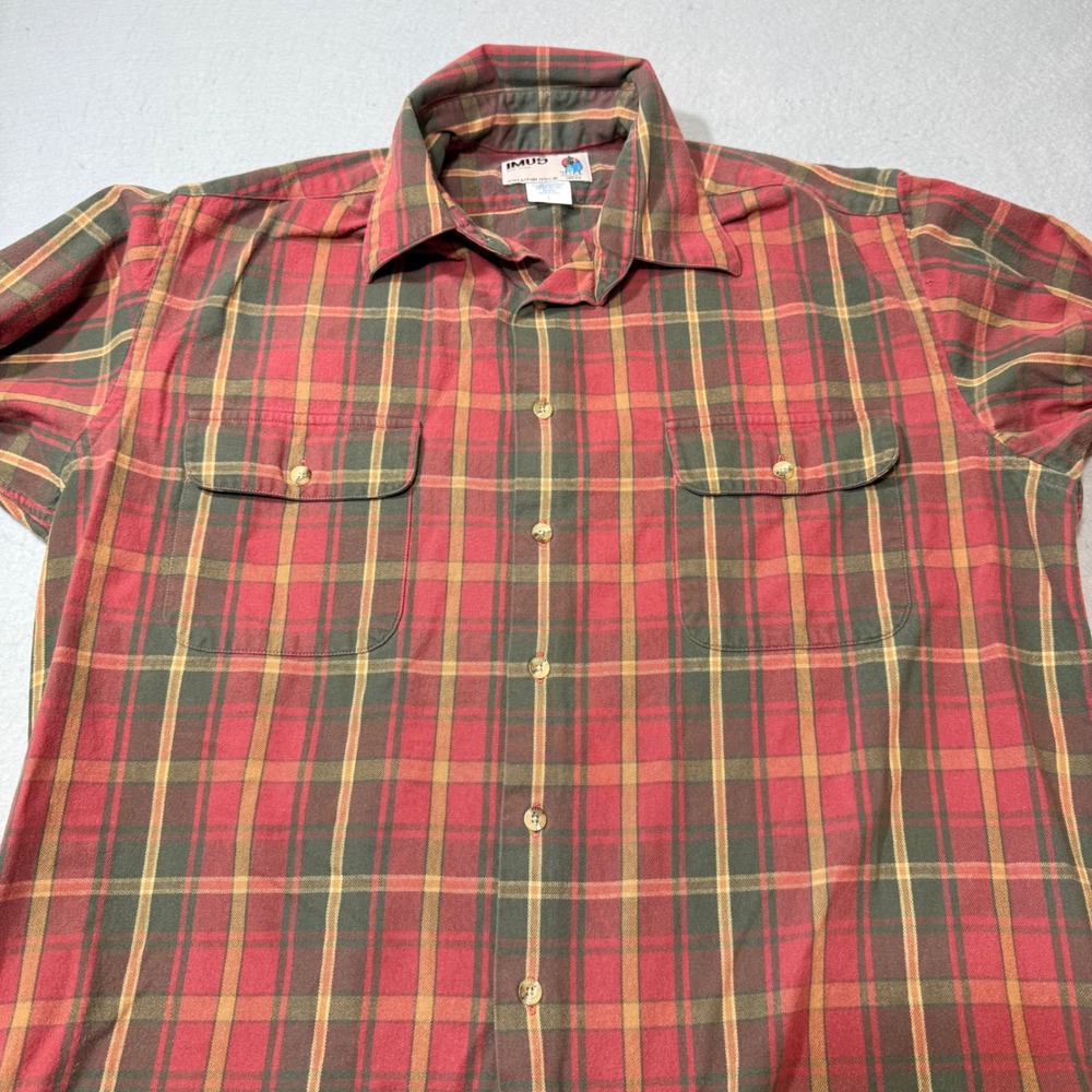 IMUS Santa Fe Plaid Long Sleeve Button Up Shirt Men's Large Red Green‎ Yellow